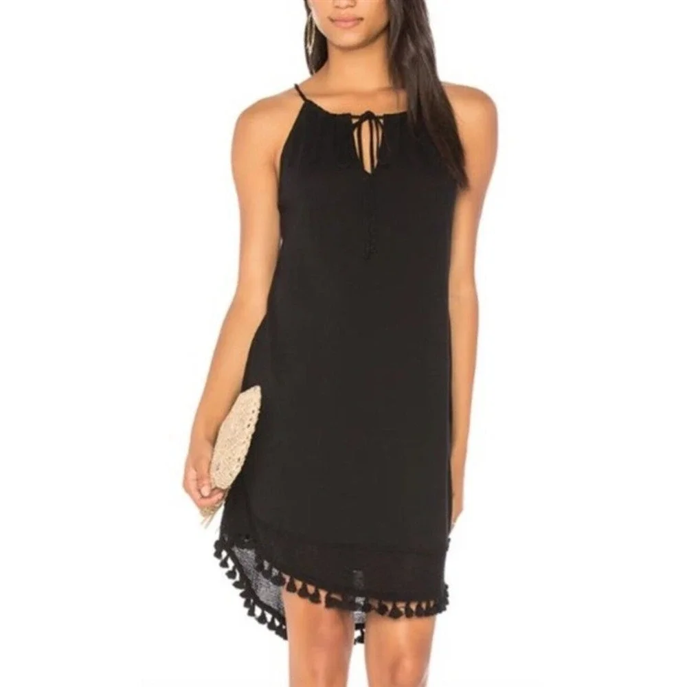 NWT Michael Stars M Karla Tassel Sleeveless Keyhole Black Dress 123695